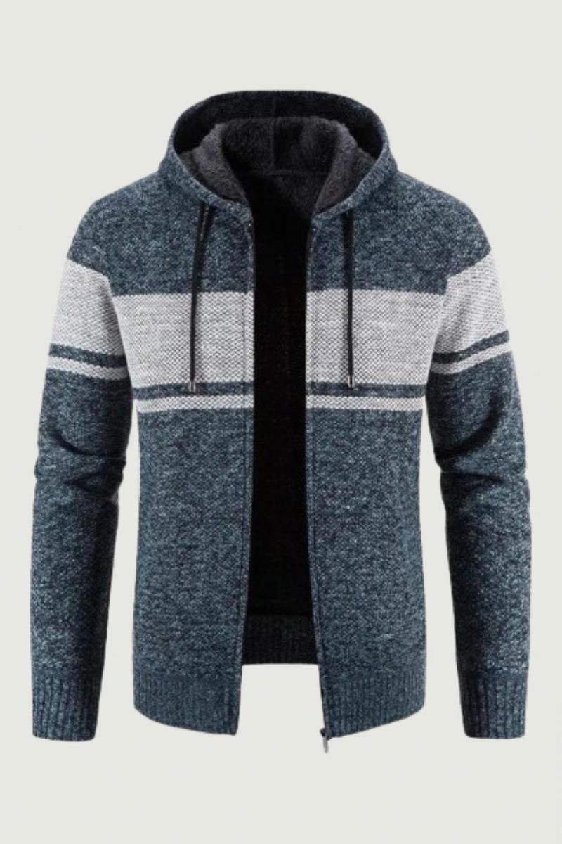 Heren Gebreide Trui Jassen Herfst En Winter Gestreepte Fleece Met Capuchon Dikker Warm Houden Vest