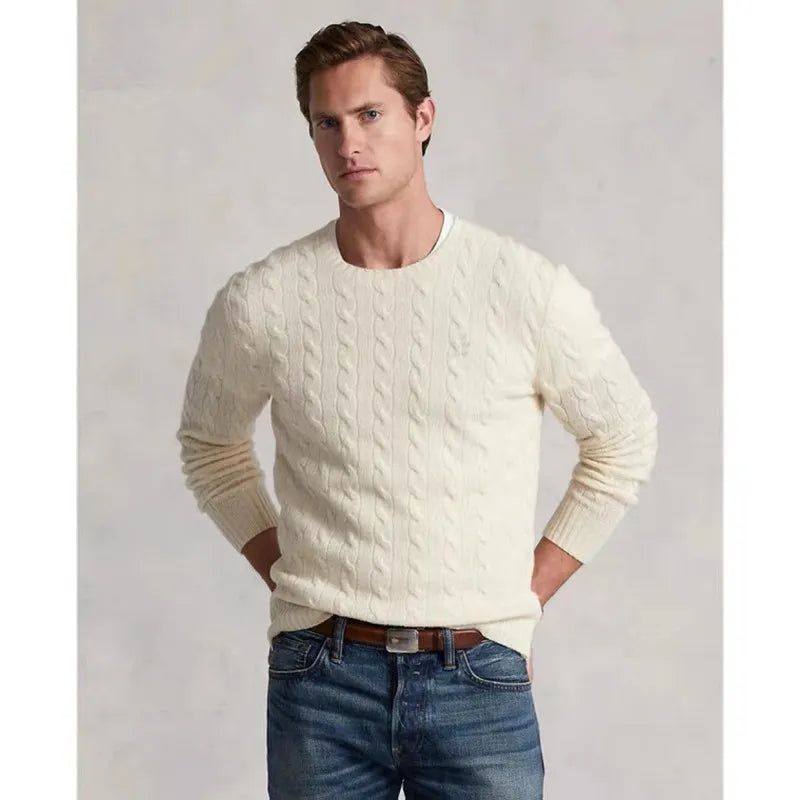 Heren Paardentrui Effen Casual Pull Homme Trui - Beige