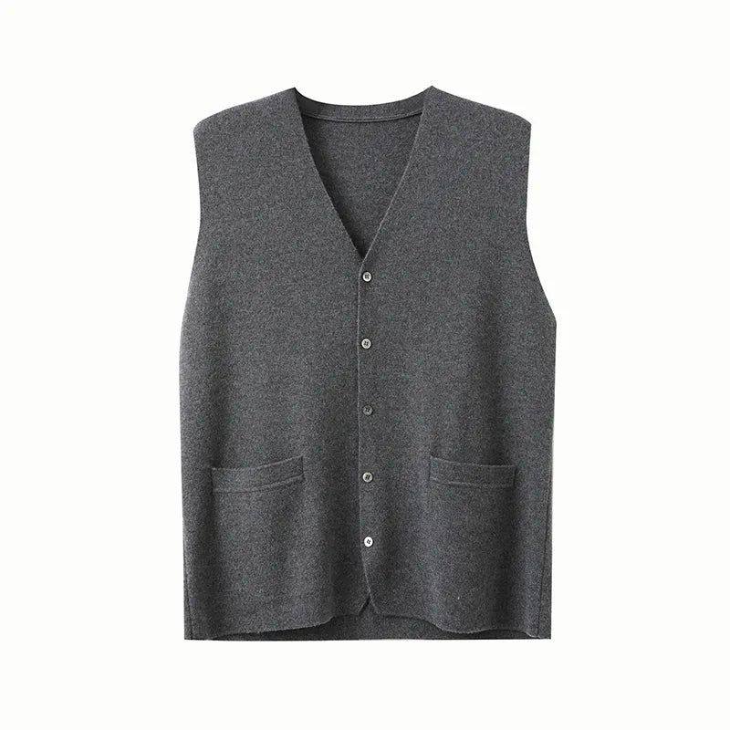 Heren Pure Kasjmier Vest Herfst Winter V-hals Jonge Gebreide Top High-end Jas Casual Mouwloze Trui - Blauw