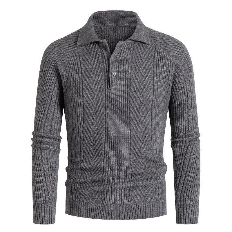 Heren Slim Base Shirt Revers Trui Knitwear Jacquard Herfst- En Wintersweaterjas Verdikte - Marineblauw