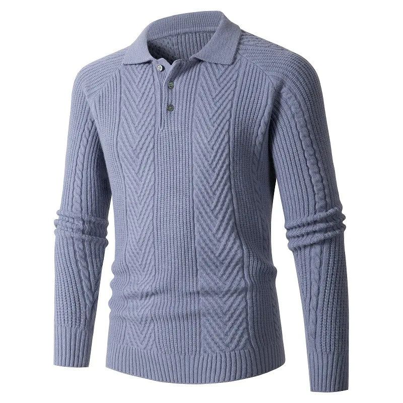 Heren Slim Base Shirt Revers Trui Knitwear Jacquard Herfst- En Wintersweaterjas Verdikte - Marineblauw