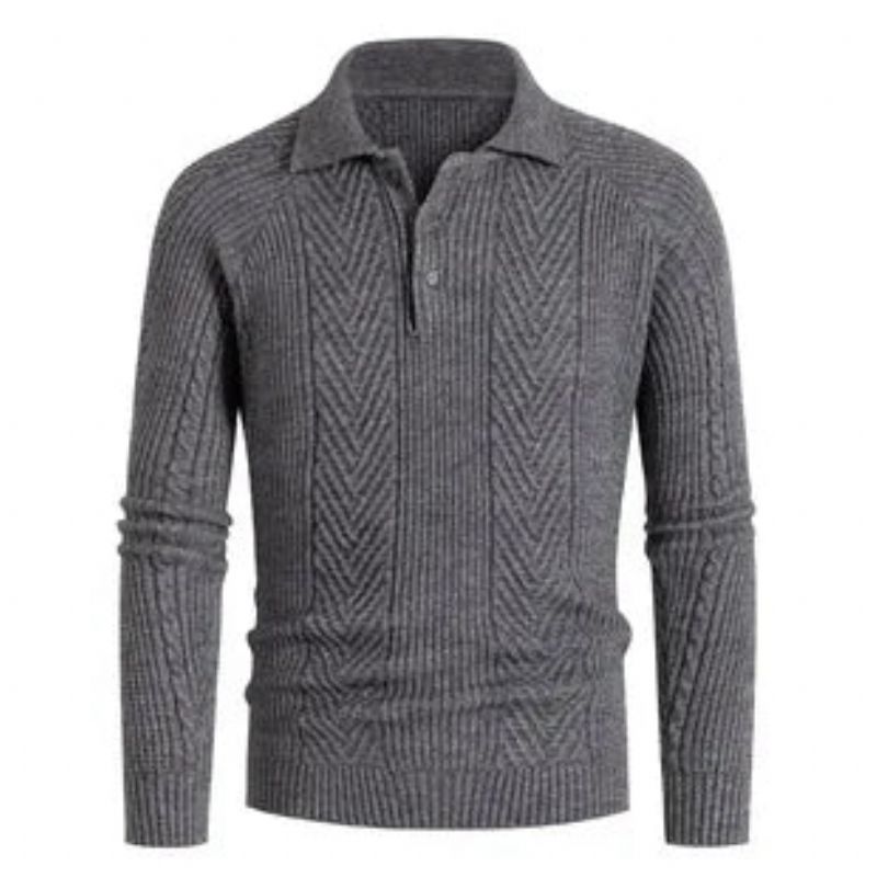 Heren Slim Base Shirt Revers Trui Knitwear Jacquard Herfst- En Wintersweaterjas Verdikte - Marineblauw