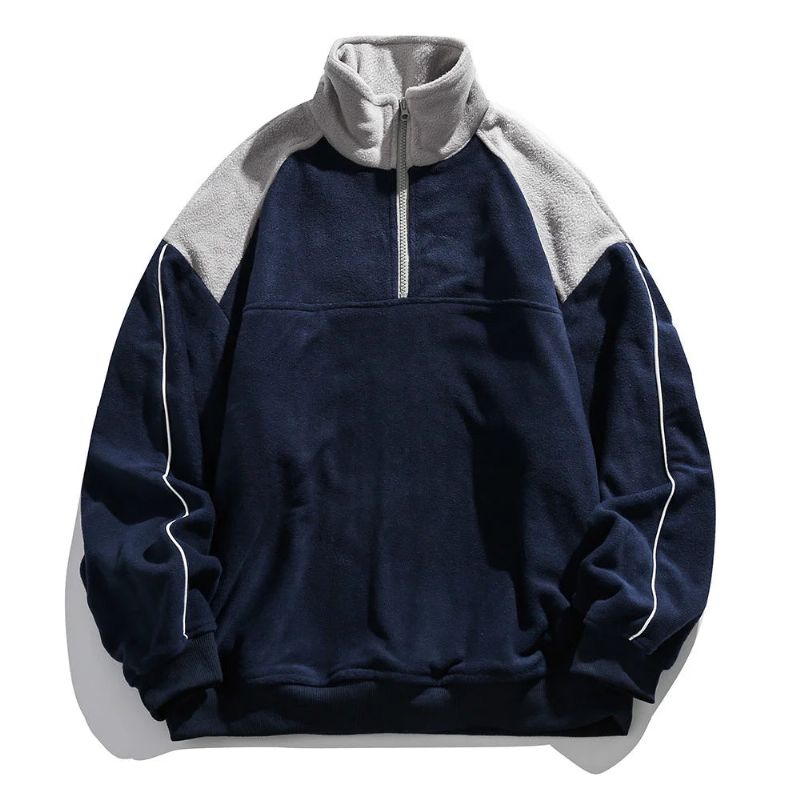 Herfst Polar Fleece Contrastsweatshirts Voor Heren - Marineblauw