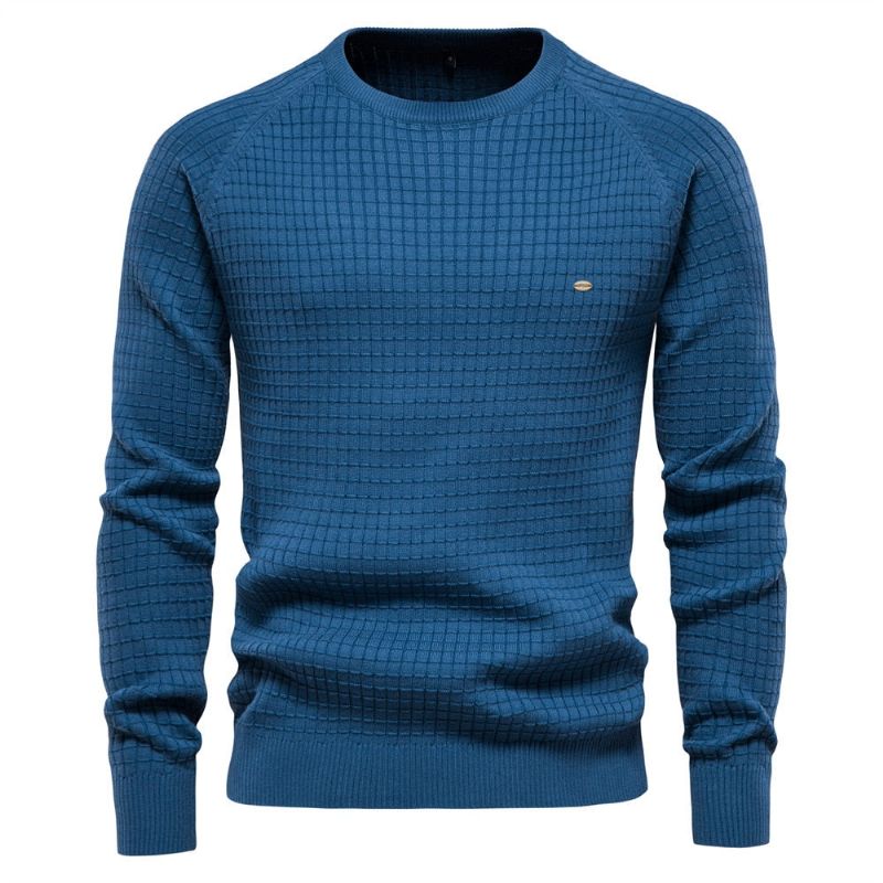 Herfst En Winter Heren Trui Katoen Casual Effen Geruite Comfortabele Ademende - Blauw