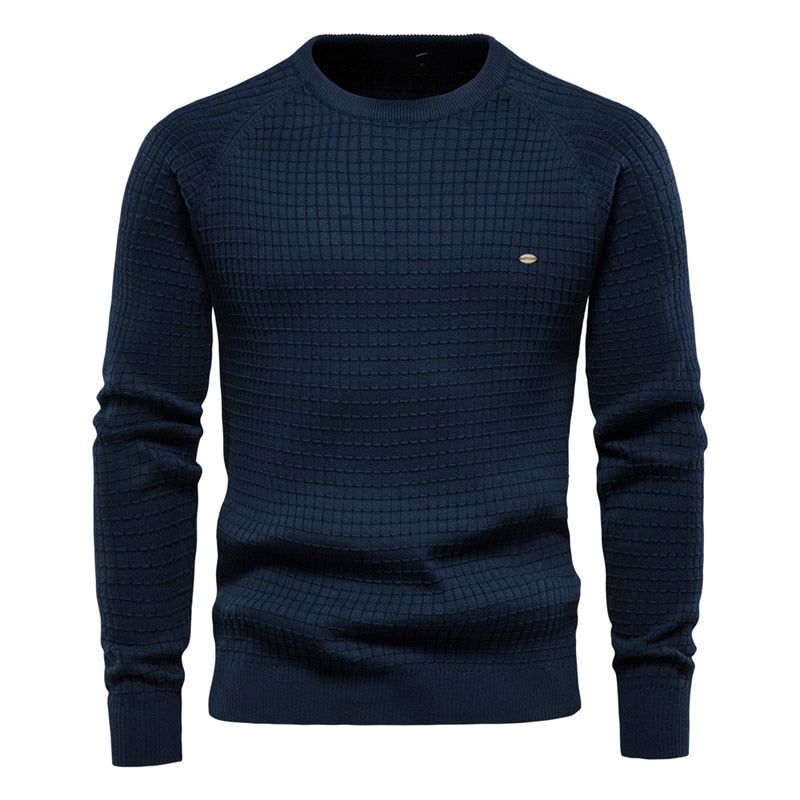 Herfst En Winter Heren Trui Katoen Casual Effen Geruite Comfortabele Ademende - Blauw