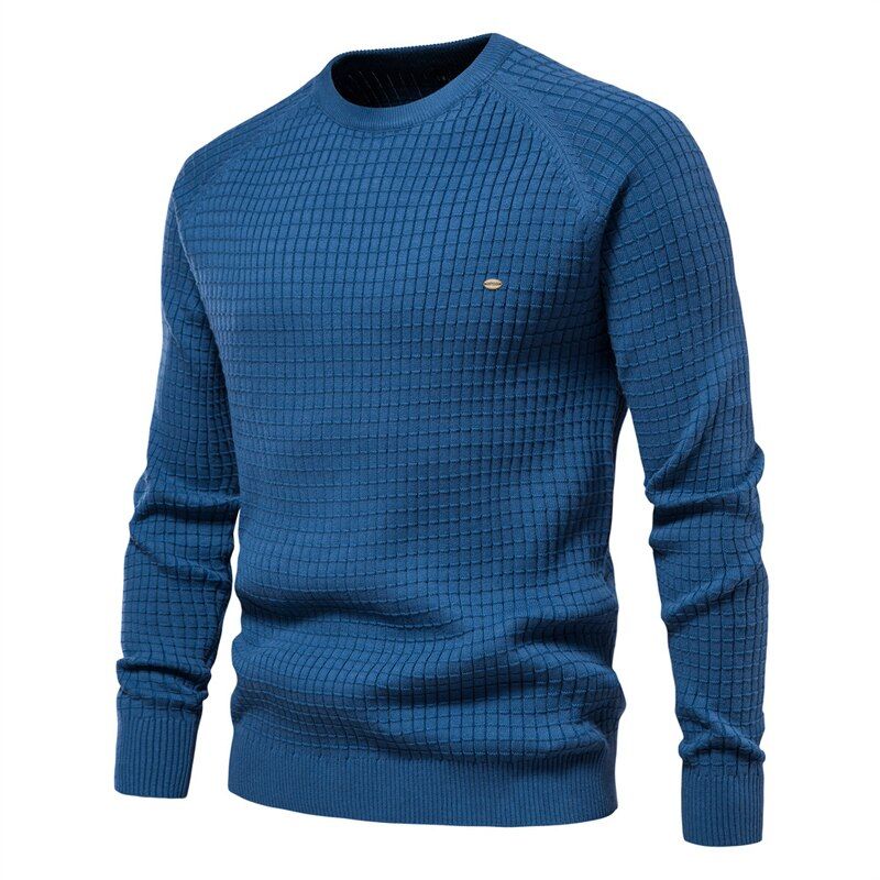 Herfst En Winter Heren Trui Katoen Casual Effen Geruite Comfortabele Ademende - Blauw