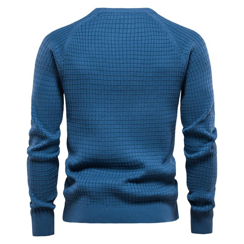 Herfst En Winter Heren Trui Katoen Casual Effen Geruite Comfortabele Ademende - Blauw