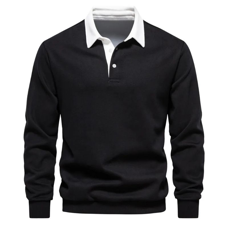 Herfstontwerp Polohals-sweatshirts Voor Heren Casual En Sociale Kleding Katoenen Herensweatshirts - Zwart