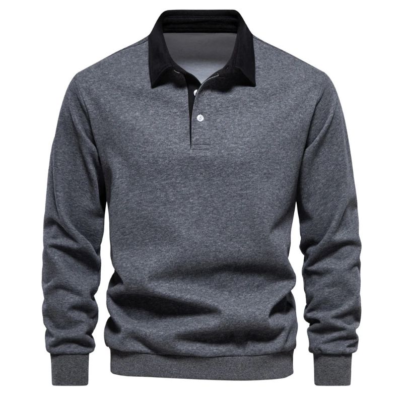 Herfstontwerp Polohals-sweatshirts Voor Heren Casual En Sociale Kleding Katoenen Herensweatshirts - Zwart