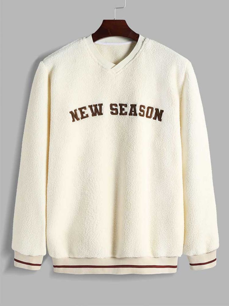 Hoodie Voor Heren Basic Fleece Pluizig Sweatshirt V-hals Streetwear Trui Herfst Winter Hoodies Sweats Unisex Stijl Nieuw - Beige