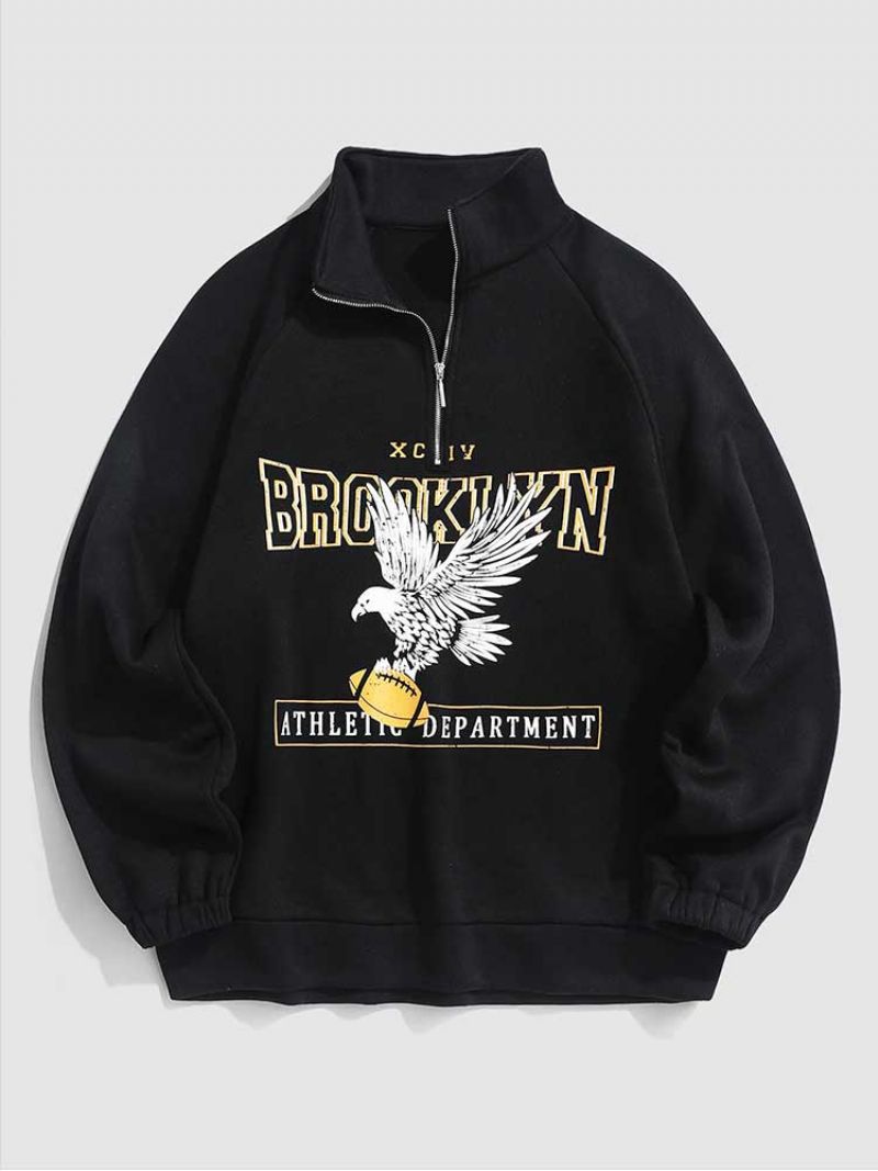 Hoodies Voor Heren Fleece Voering Brooklyn Eagle Grafisch Sweatshirt Unisex Coltrui Hoodie Rits Streetwear Pullover Sweats - Zwart