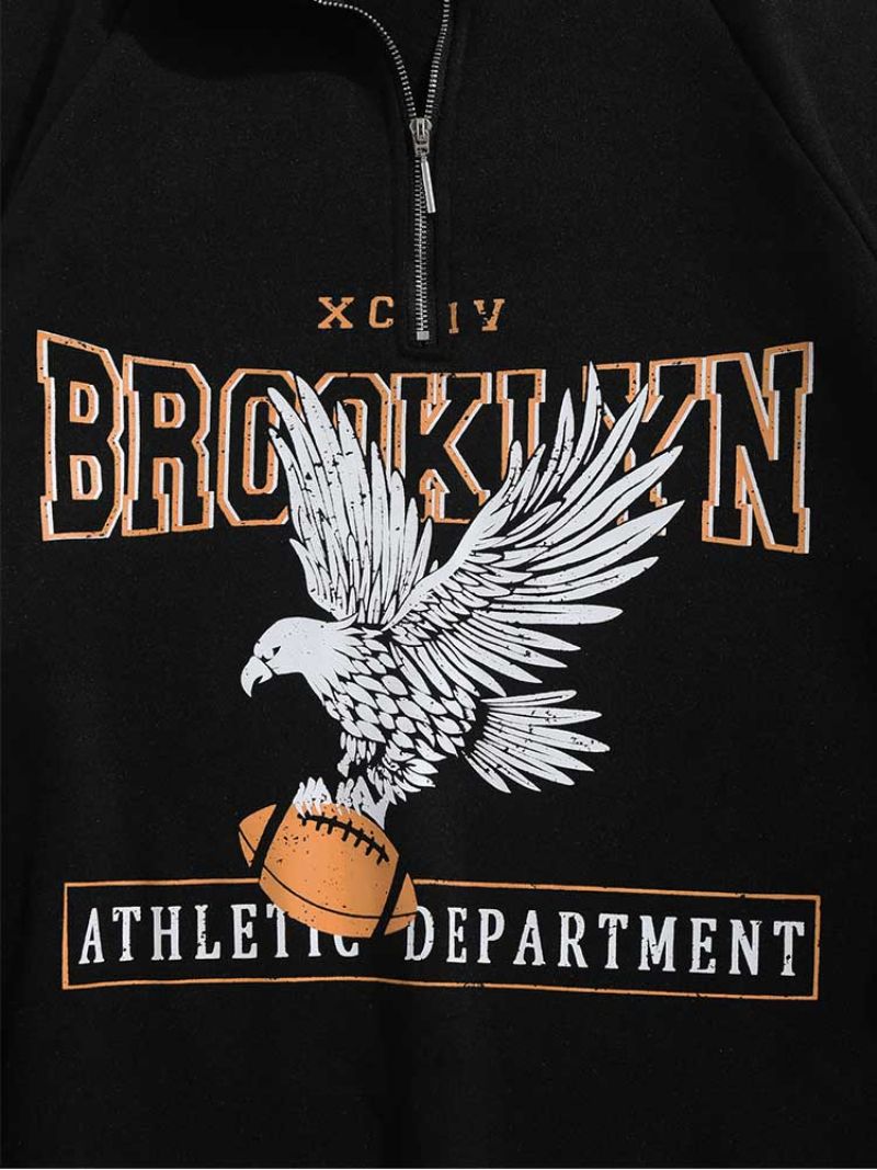 Hoodies Voor Heren Fleece Voering Brooklyn Eagle Grafisch Sweatshirt Unisex Coltrui Hoodie Rits Streetwear Pullover Sweats - Zwart