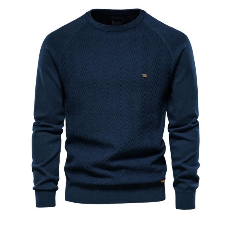 Katoenen Trui Met Druppelmouwen Heren Casual Effen Kleur Basic Pullovers Gebreide Truien Nieuwe Winterkwaliteit Herentrui - Marineblauw