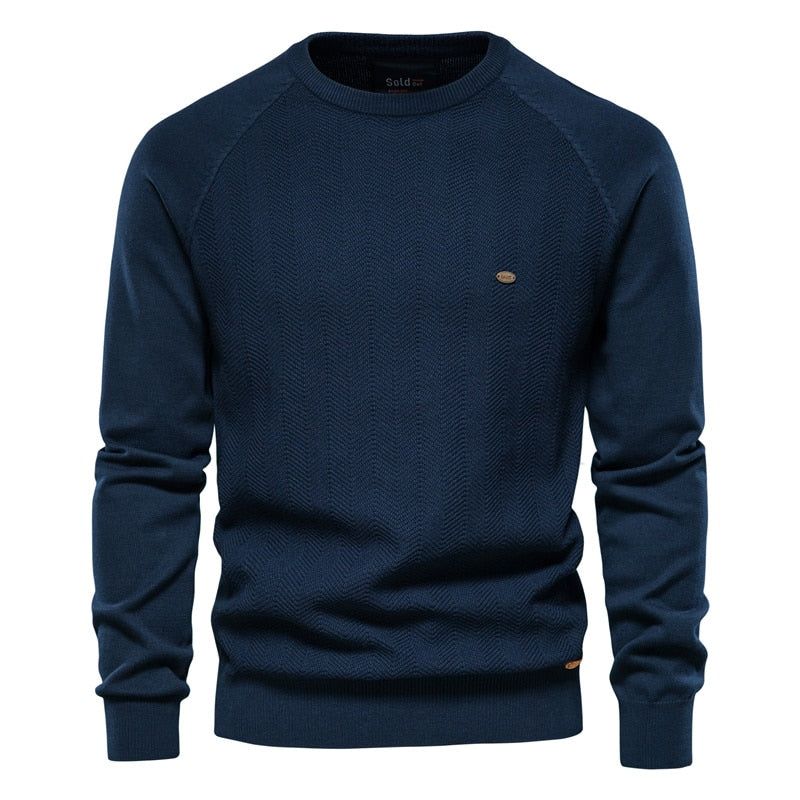 Katoenen Trui Met Druppelmouwen Heren Casual Effen Kleur Basic Pullovers Gebreide Truien Nieuwe Winterkwaliteit Herentrui - Marineblauw