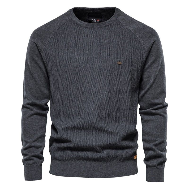 Katoenen Trui Met Druppelmouwen Heren Casual Effen Kleur Basic Pullovers Gebreide Truien Nieuwe Winterkwaliteit Herentrui - Marineblauw