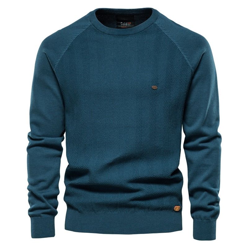 Katoenen Trui Met Druppelmouwen Heren Casual Effen Kleur Basic Pullovers Gebreide Truien Nieuwe Winterkwaliteit Herentrui - Marineblauw