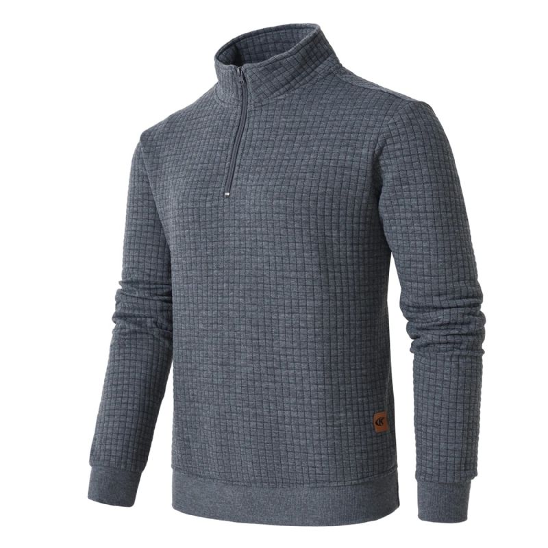 Lente-casual Sweatshirts Voor Heren Fleece-pullover-sweatshirts Met Kwartrits Standaard Met Lange Mouwen - Zwart