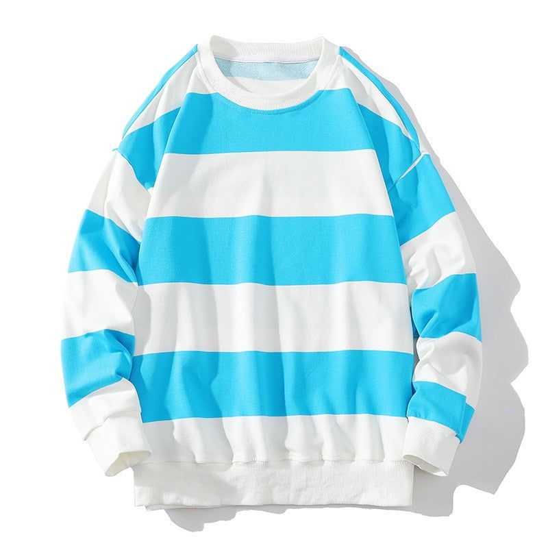 Lente Herfst Mannen Gestreept Sweatshirt Amerika Stijl Vintage Lange Mouw Casual Losse Truien Unisex School Streetwear Chic Tops - Zwart