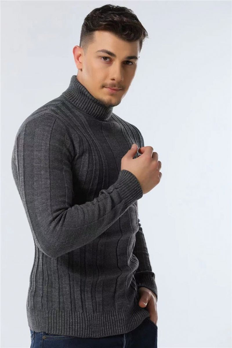 Slim Fit Truien Coltrui Heren Casual Basic Effen Kleur Warm Gestreepte Trui Nieuwe Wintertruien Mannelijke - Bruin