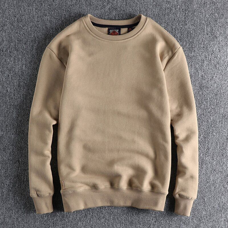 Sweatshirt Winter Herfst Heren Effen Eenvoudige Basic Veelzijdige Pullover Hoge Kwaliteit Fluwelen Top - Beige