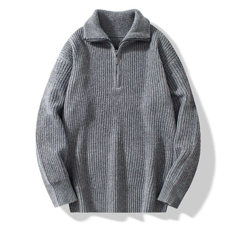 Trui Mannen Casual Warme Losse Rits Lange Mouw Truien Mannelijke Jumper Kleding Pull - Zwart