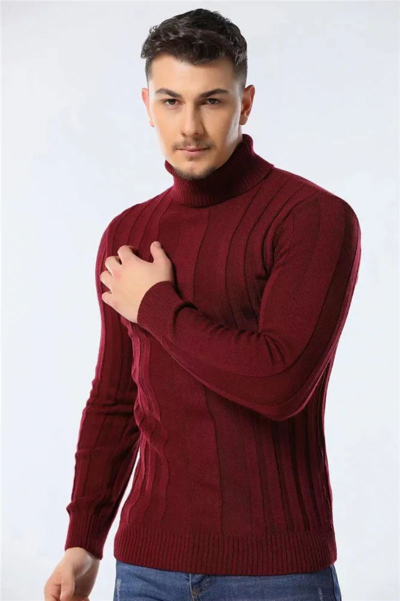 Truien Coltrui Heren Casual Basic Solid Warm Gestreepte Trui Wintertruien Man - Bruin