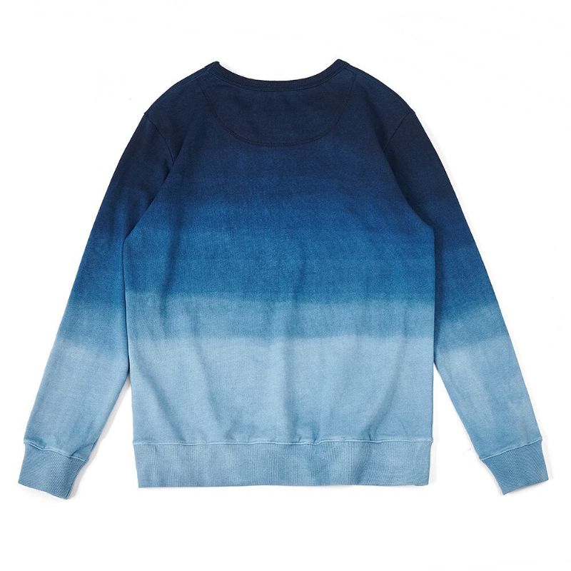 Vintage Gekamd Katoen Indigo Sweatshirt Heren Lente Herfst Gradiënt Hoodie Zonder Capuchon Trui Tops - Gradiënt Blauw