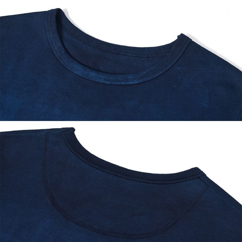 Vintage Gekamd Katoen Indigo Sweatshirt Heren Lente Herfst Gradiënt Hoodie Zonder Capuchon Trui Tops - Gradiënt Blauw