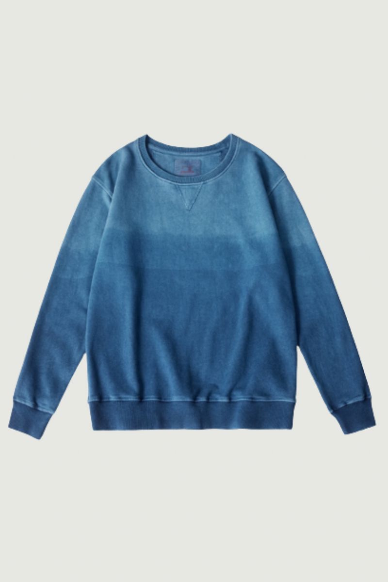 Vintage Gradiënt Sweatshirt Heren Nieuwe Lente Herfst Gekamd Katoen Indigo Pullover Tops