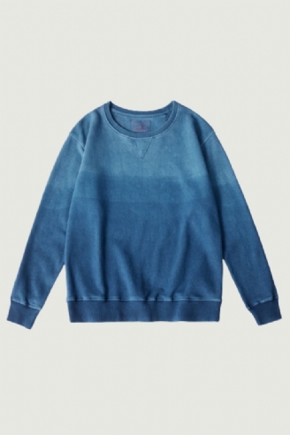 Vintage Gradiënt Sweatshirt Heren Nieuwe Lente Herfst Gekamd Katoen Indigo Pullover Tops