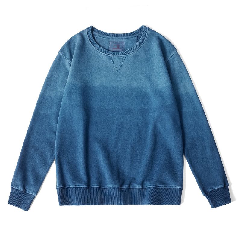 Vintage Gradiënt Sweatshirt Heren Nieuwe Lente Herfst Gekamd Katoen Indigo Pullover Tops - Gradiënt Blauw