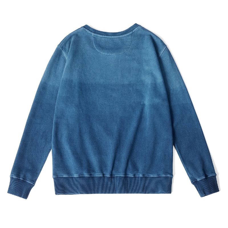 Vintage Gradiënt Sweatshirt Heren Nieuwe Lente Herfst Gekamd Katoen Indigo Pullover Tops - Gradiënt Blauw