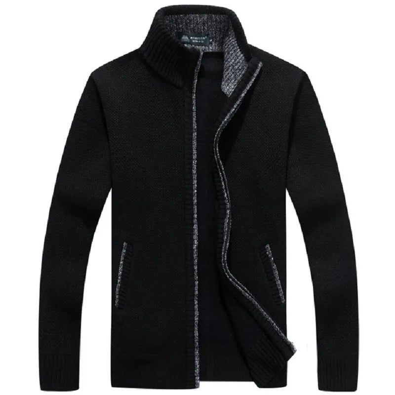 Winter Dikke Heren Gebreide Trui Jas Gebroken Wit Vest Fleece Mannelijke Causale Kleding Voor De Herfst - Zwart