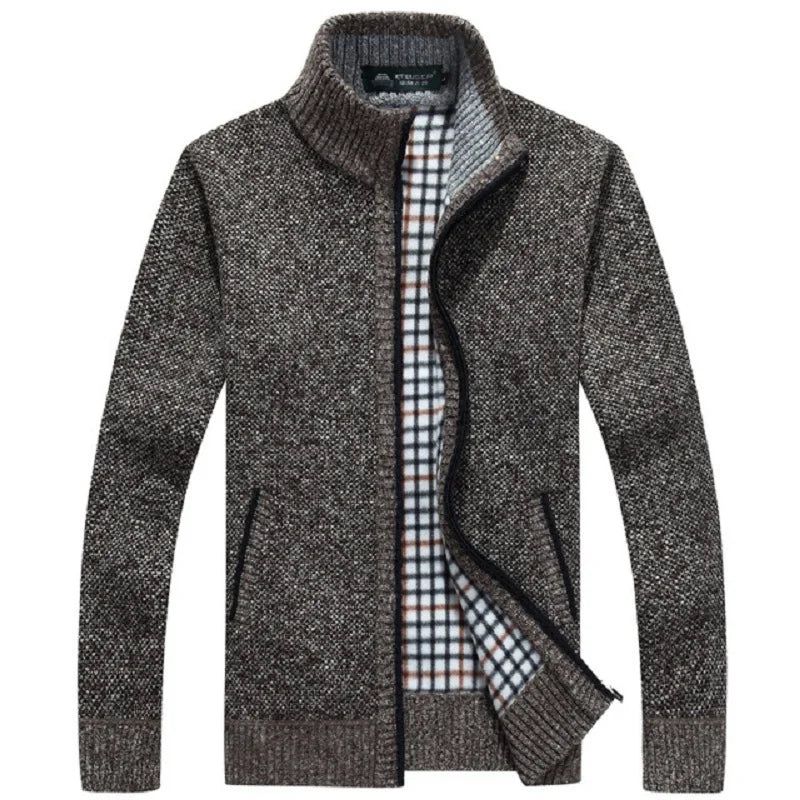 Winter Dikke Heren Gebreide Trui Jas Gebroken Wit Vest Fleece Mannelijke Causale Kleding Voor De Herfst - Zwart