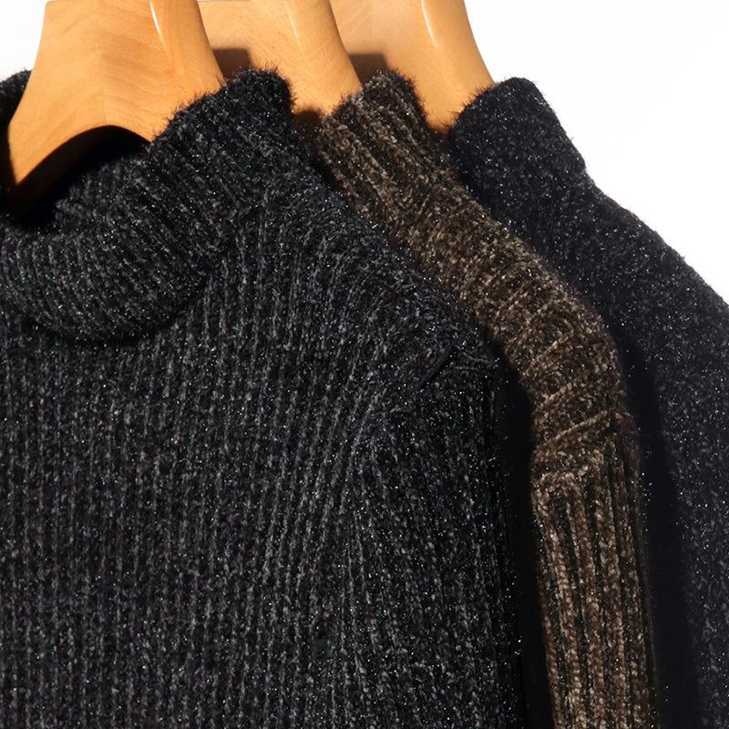 Winter Dikke Warme Trui Mannelijke Coltrui Herenkleding Slim Fit Knitwear Jumper Jersey - Zwart