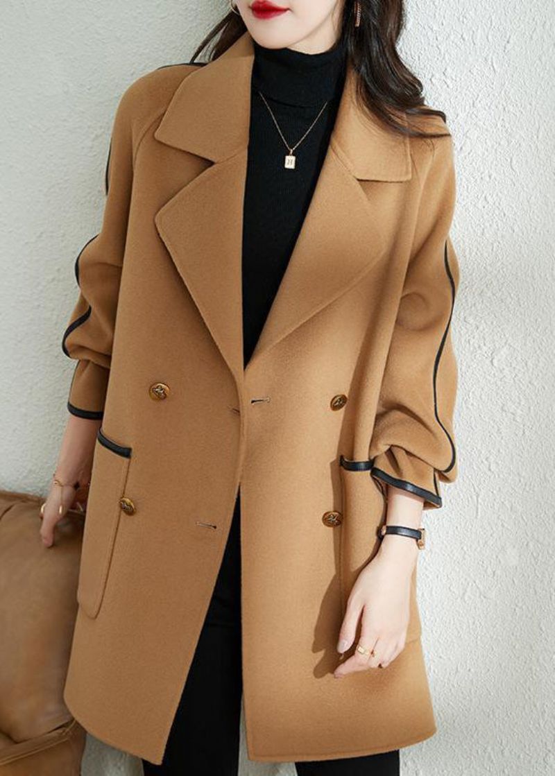 Camel Patchwork Wollen Trench Oversized Double Breast Fall