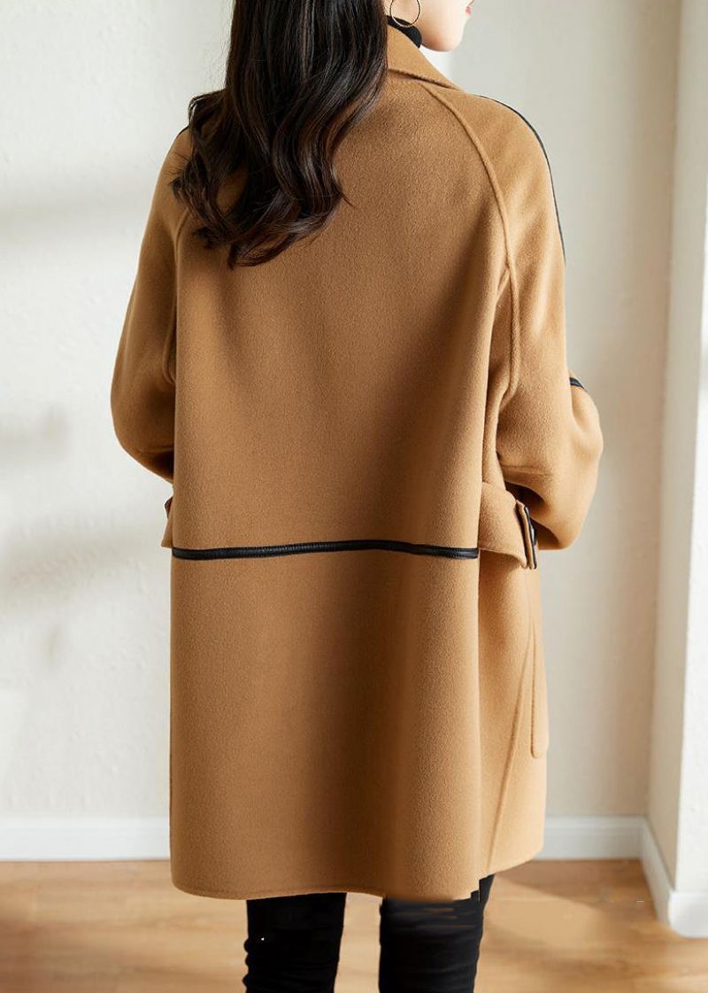 Camel Patchwork Wollen Trench Oversized Double Breast Fall - Dames wollen jassen