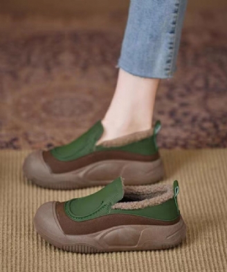 Casual Donkergroene Platform-penny-loafers Kunstleer Pluizige Wol Gevoerd