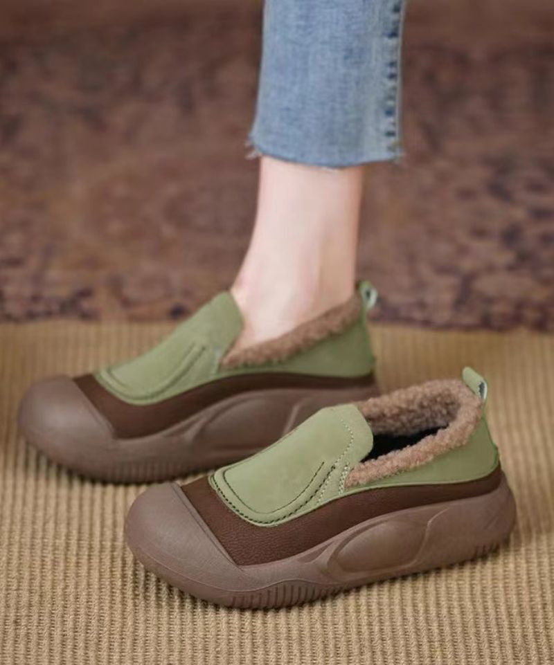 Casual Donkergroene Platform-penny-loafers Kunstleer Pluizige Wol Gevoerd - Dames wollen jassen