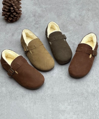 Chocolade Rundleer Flats Fuzzy Wol Gevoerde Comfortabele Met Gesp