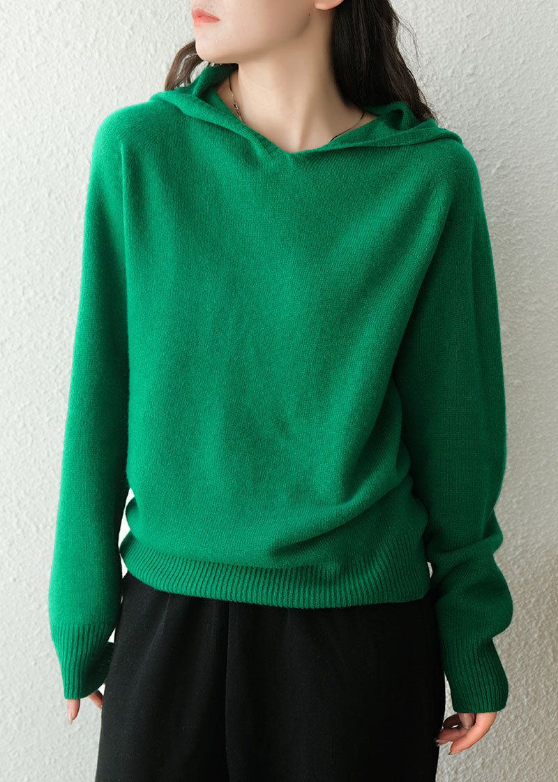 Dames Groene Capuchon Dikke Effen Kleur Wollen Truien Winter