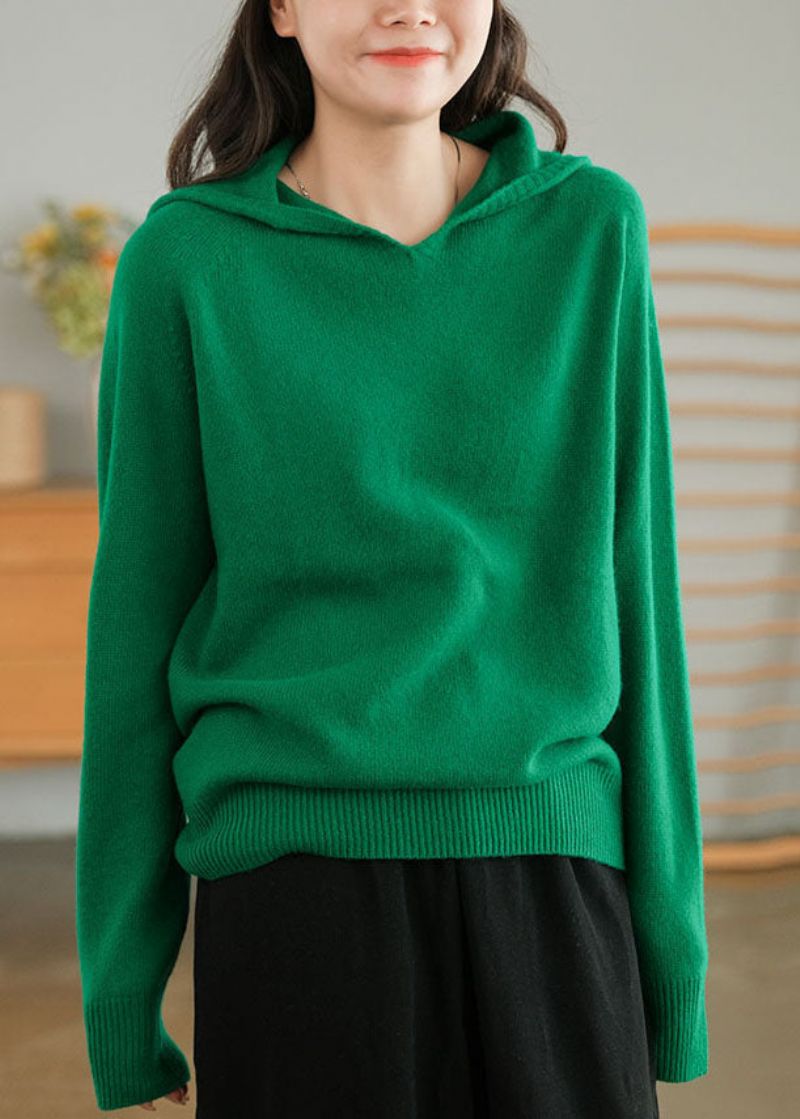 Dames Groene Capuchon Dikke Effen Kleur Wollen Truien Winter - Dames wollen jassen