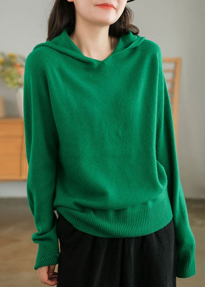 Dames Groene Capuchon Dikke Effen Kleur Wollen Truien Winter - Dames wollen jassen