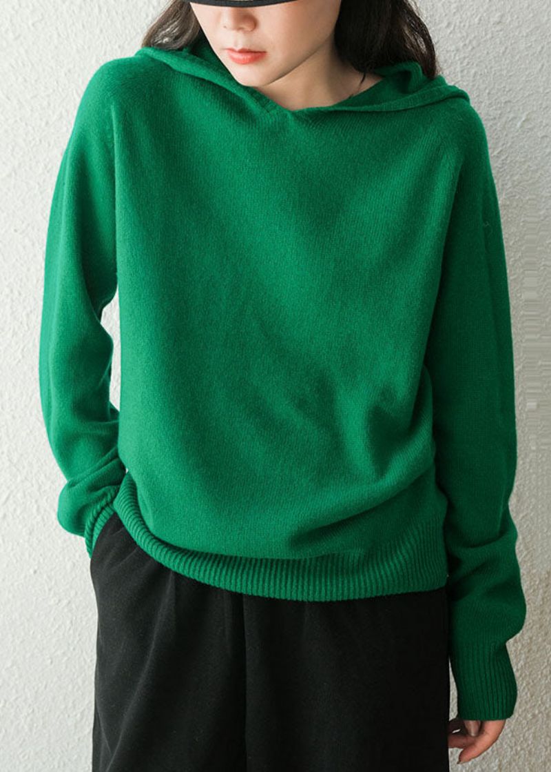 Dames Groene Capuchon Dikke Effen Kleur Wollen Truien Winter - Dames wollen jassen