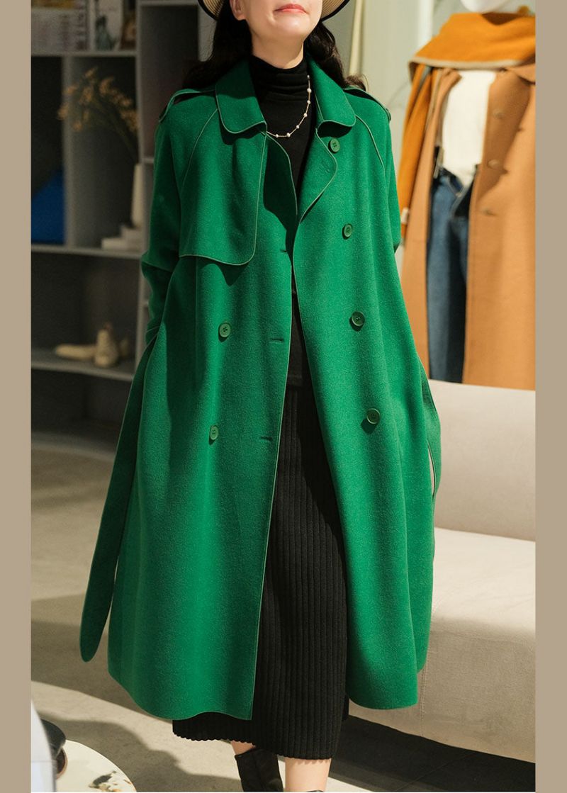 Dames Groene Peter Pan Kraag Effen Kleur Wollen Trenchcoats Winter - Groen