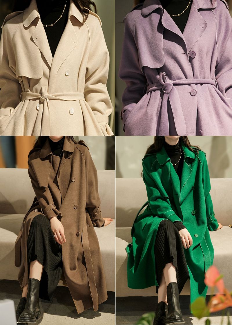 Dames Groene Peter Pan Kraag Effen Kleur Wollen Trenchcoats Winter - Groen