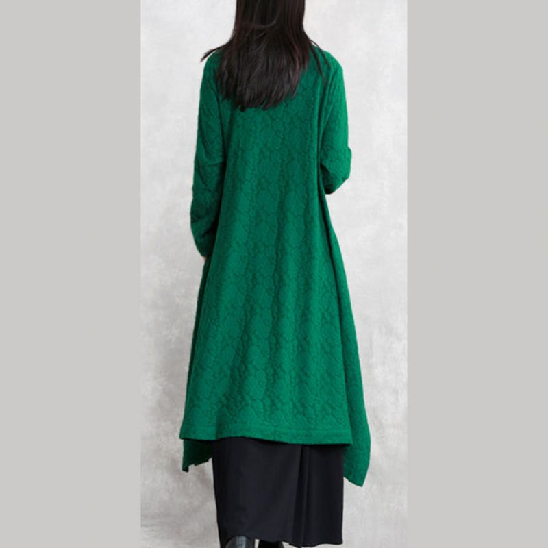 Dames Groene Wollen Jas Loszittende Standaard Asymmetrische Uitloper Boutique Lange Mouw Zakken Trenchcoat Met Grote Zoom - Dames wollen jassen