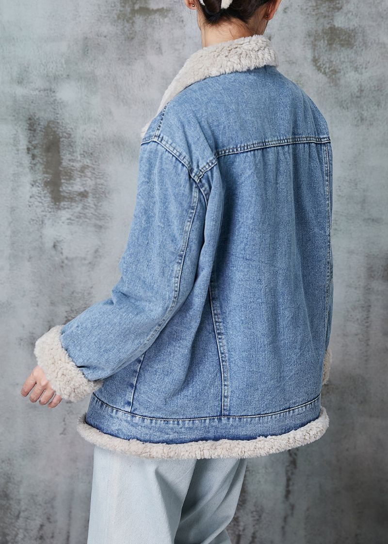 Fijne Denimblauwe Dikke Fleece-wol Gevoerde Jassen Winter - Dames wollen jassen