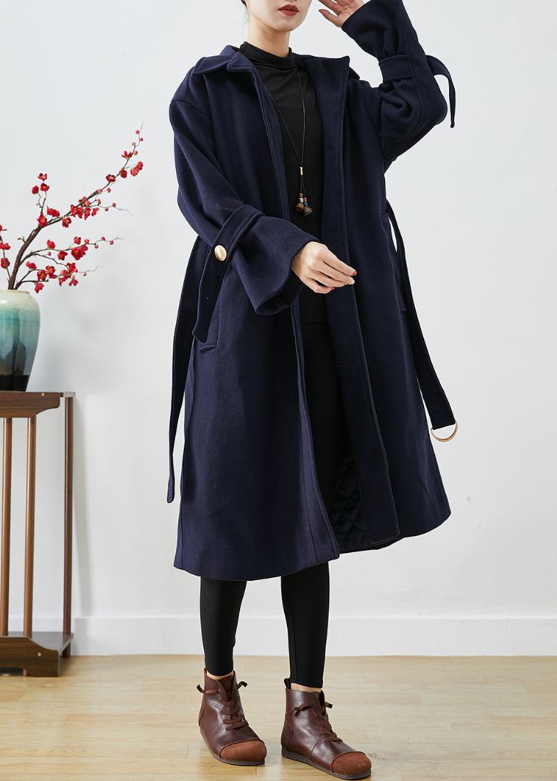 Franse Marine Slim Fit Dikke Wollen Trenchcoats Winter - Dames wollen jassen