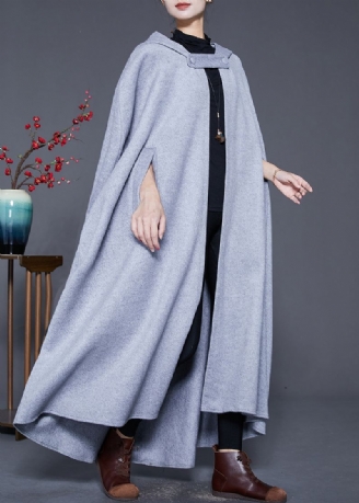 Italiaanse Grijze Oversized Wollen Vesten Met Capuchon Mantelmouwen